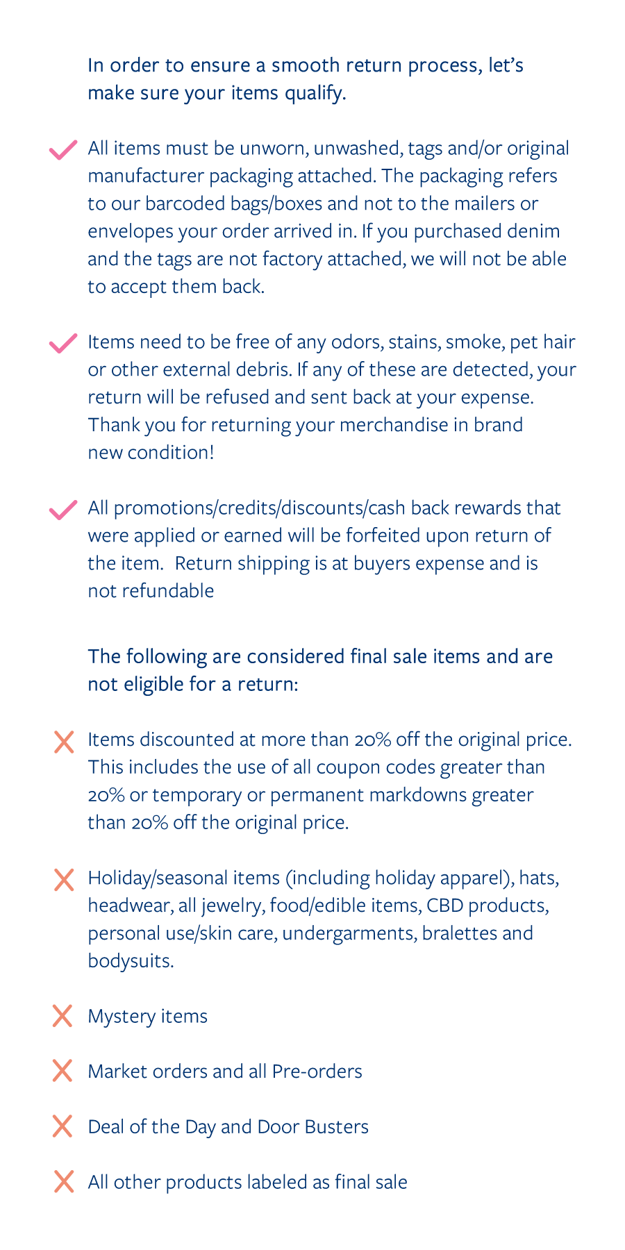 Checklist for returns