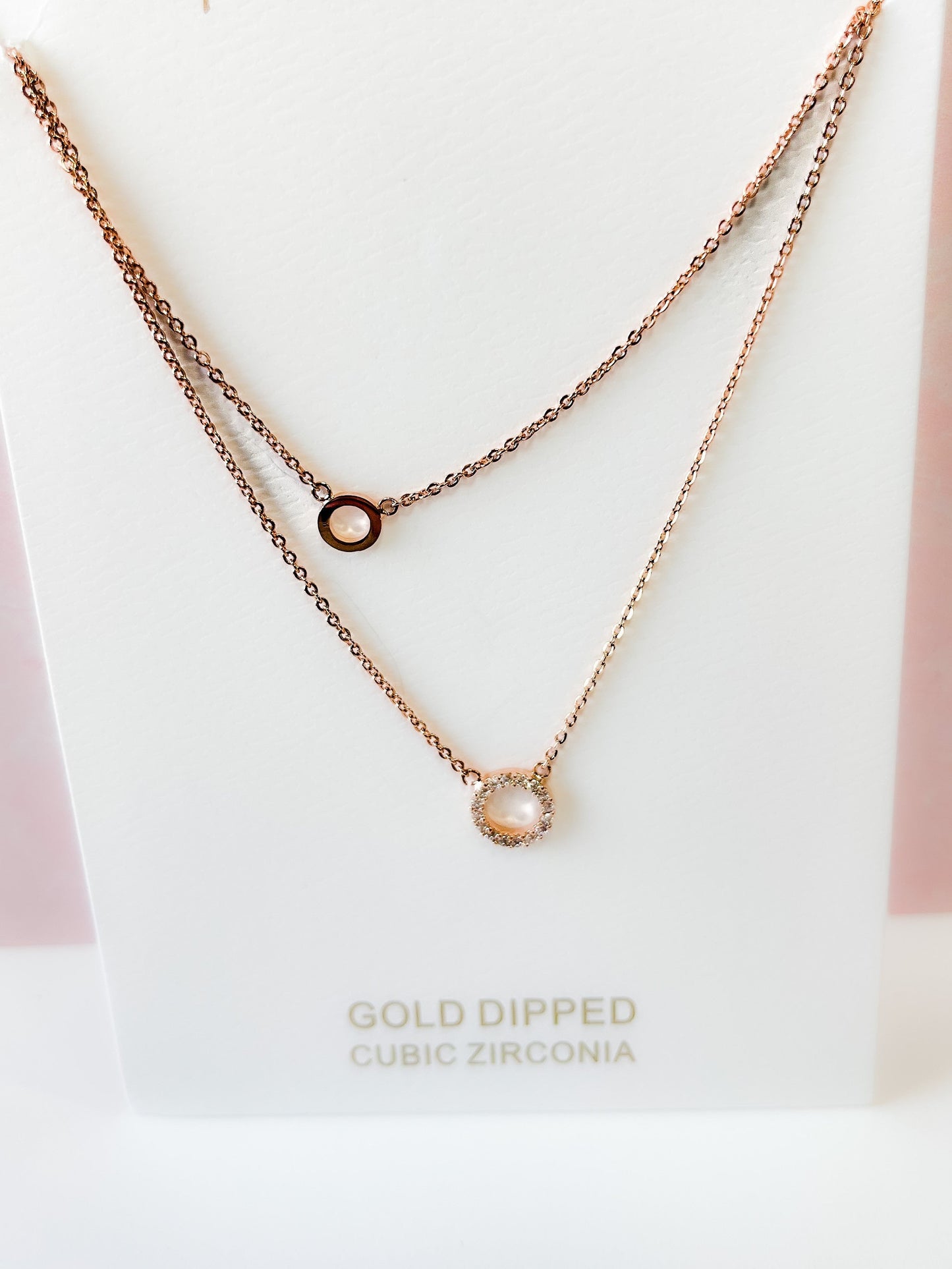 Gold Dip Cubic Zirconia Double Pendant Necklace