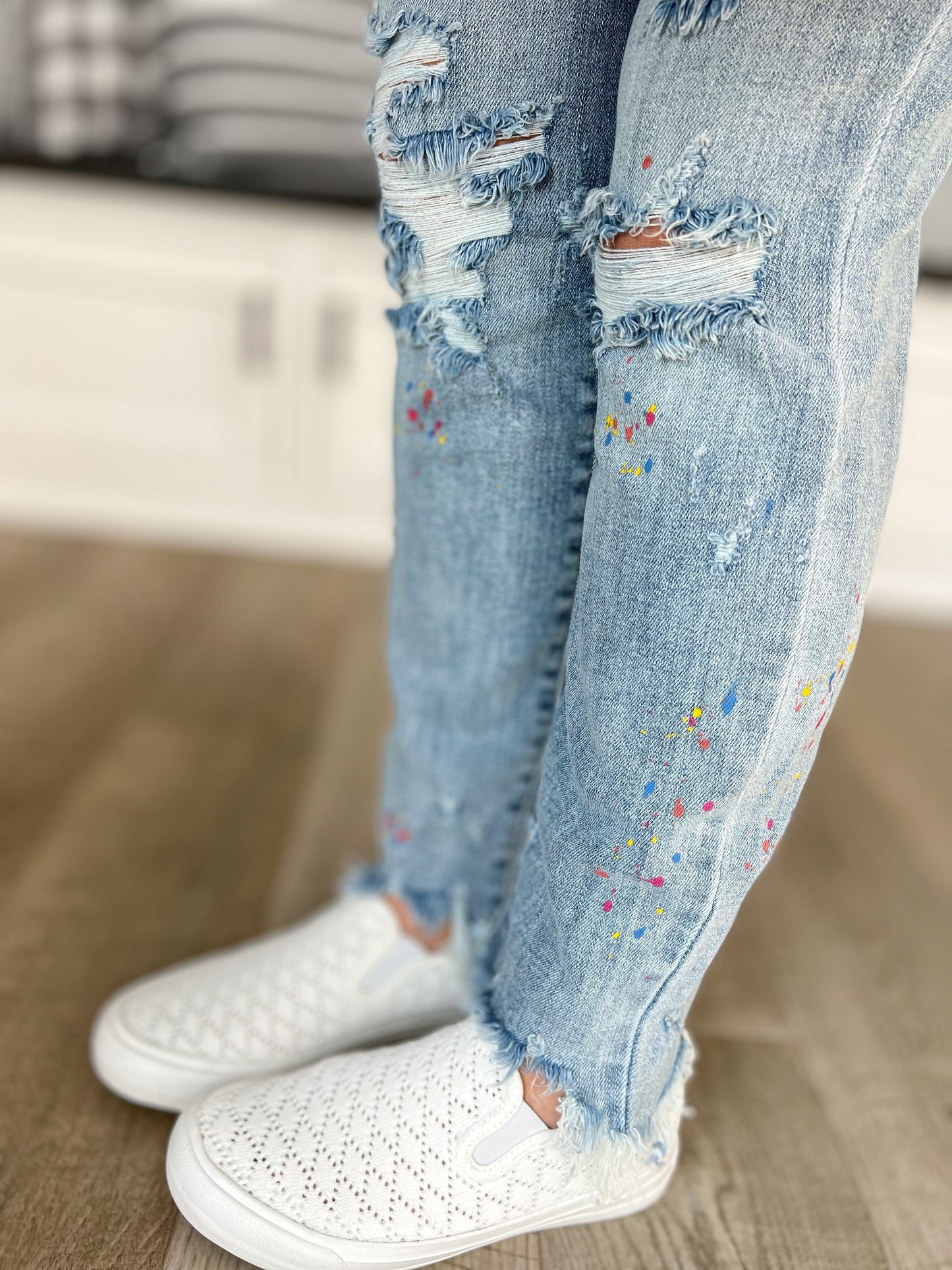Work Of Art - Judy Blue Destroyed Paint Splatter Boyfriend Jeans