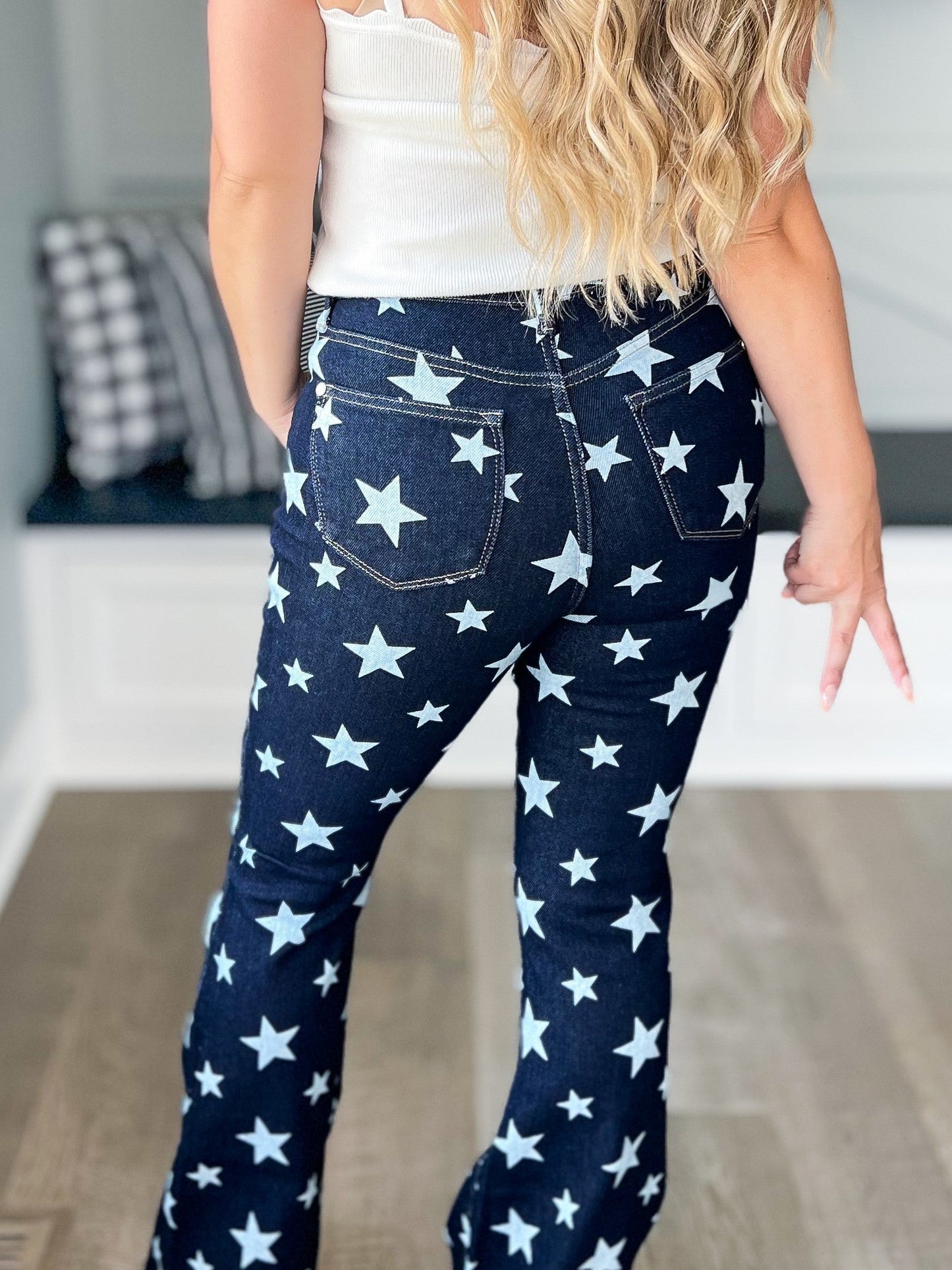 Judy Blue Star Print Rinse Wash Flare Jeans