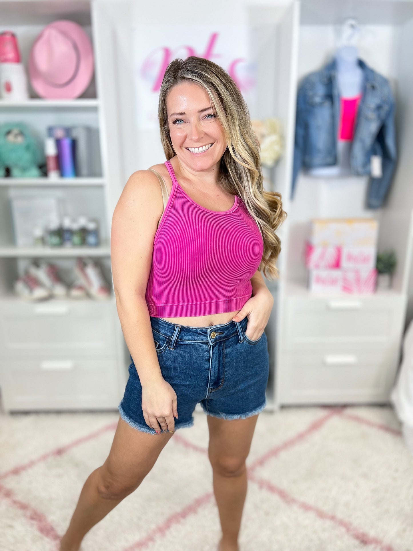 Zenana Washed Ribbed Seamless Cropped Cami