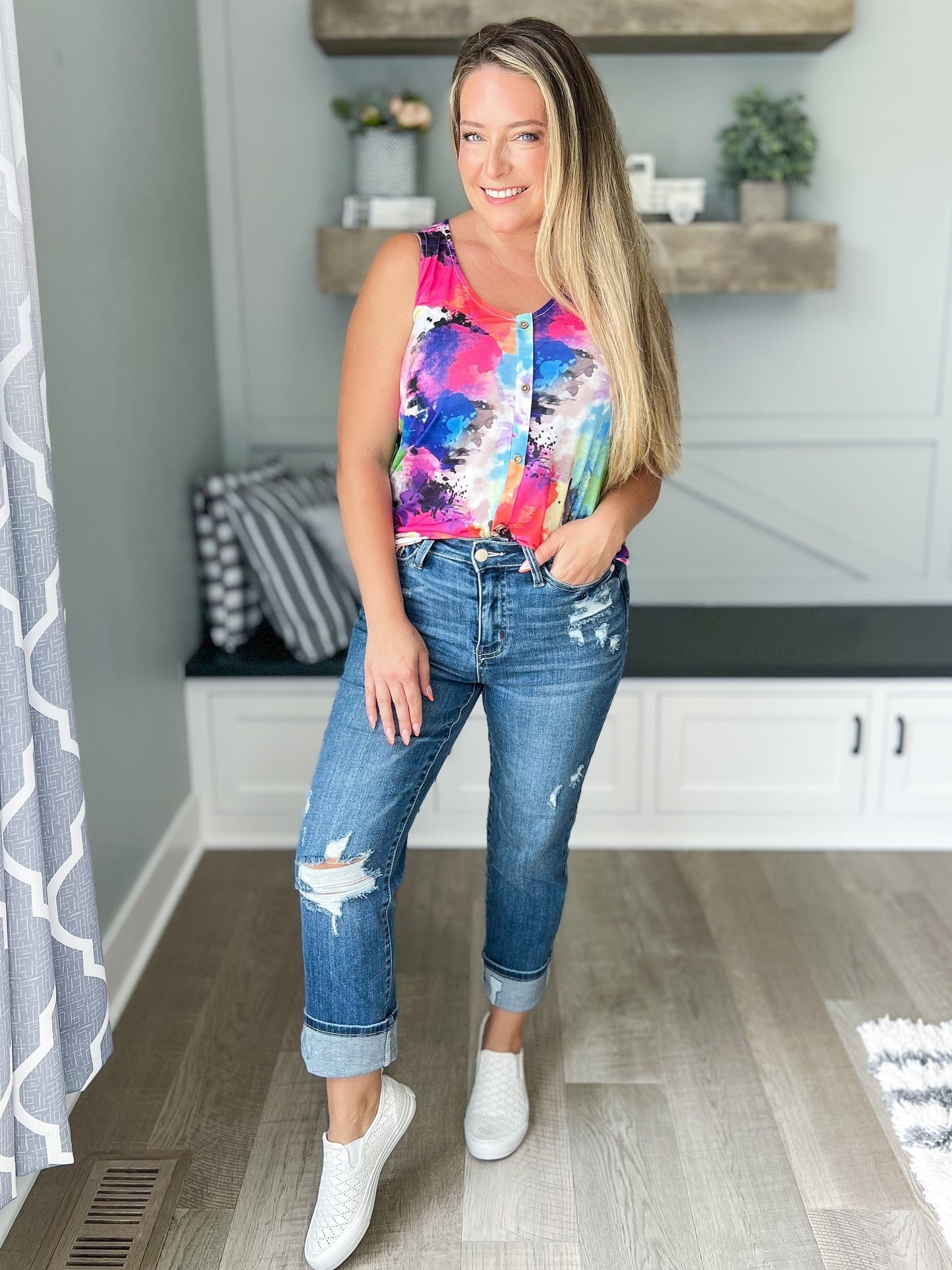 The Perfect Pair - Judy Blue Distressed Cropped Straight Leg Jean