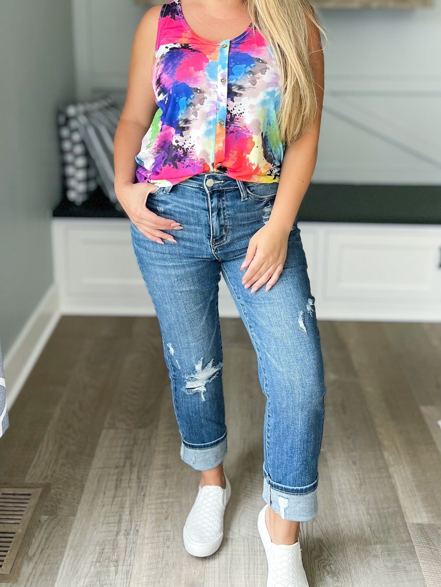 The Perfect Pair - Judy Blue Distressed Cropped Straight Leg Jean
