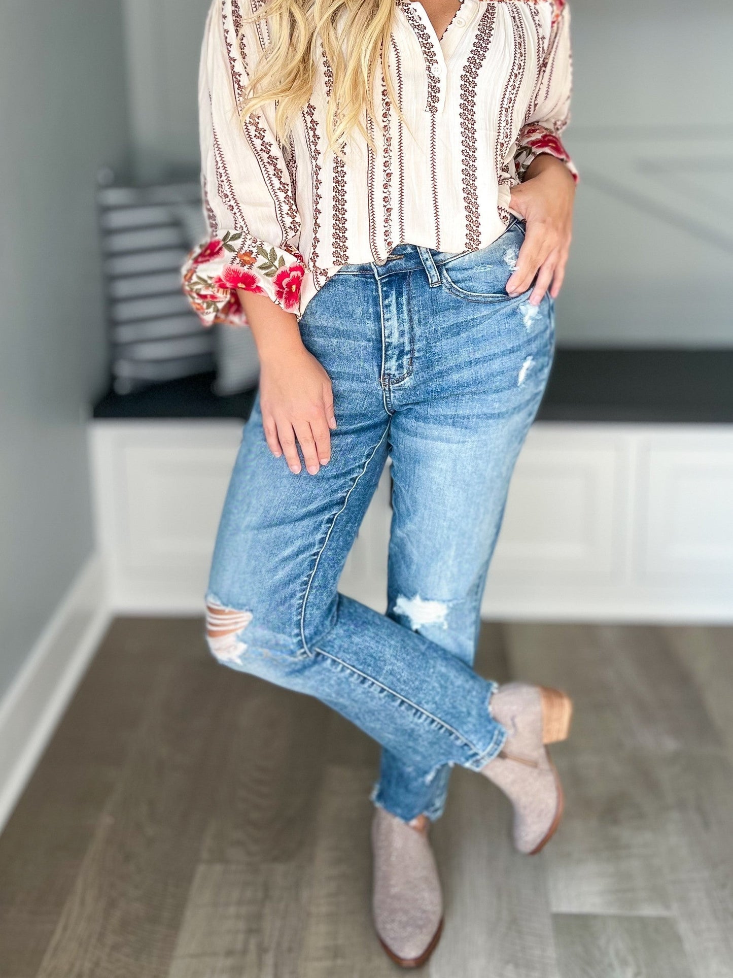 Take A Bite - Judy Blue Cropped Chew Hem Bootcut Jean