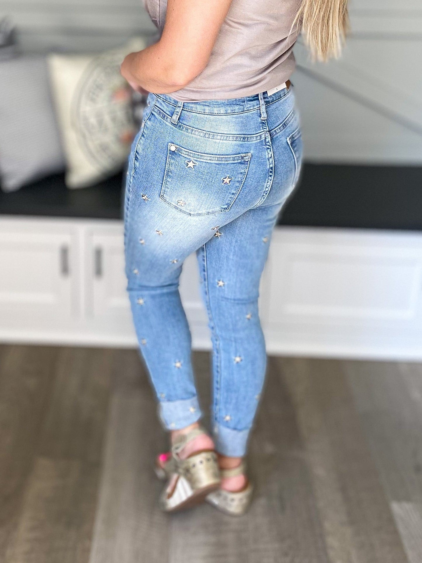 Reach For The Stars Judy Blue Star Embroidered Skinny Jeans