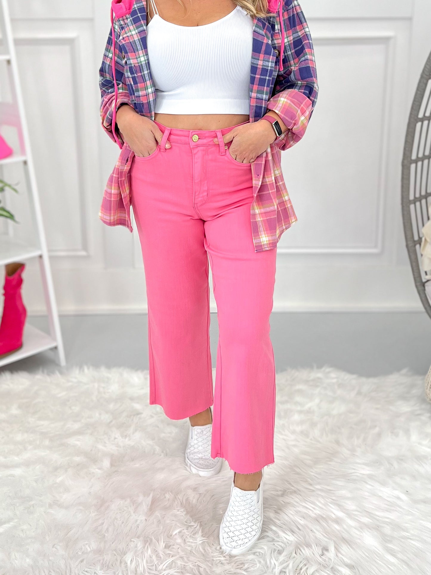 Judy Blue - Pink Dyed Tummy Control Cropped Wide Jeans