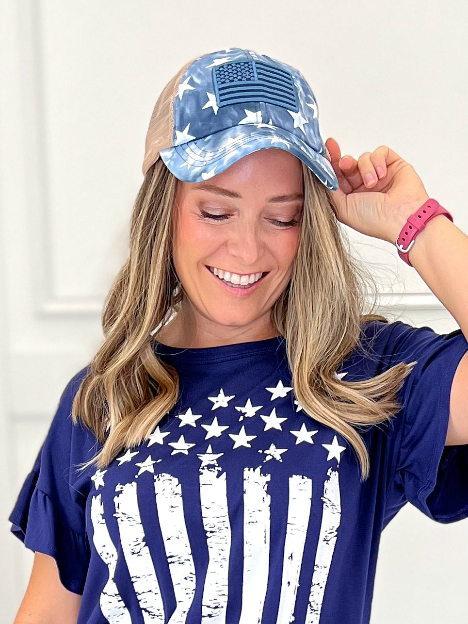 Tie Dye Star Print American Flag Hat