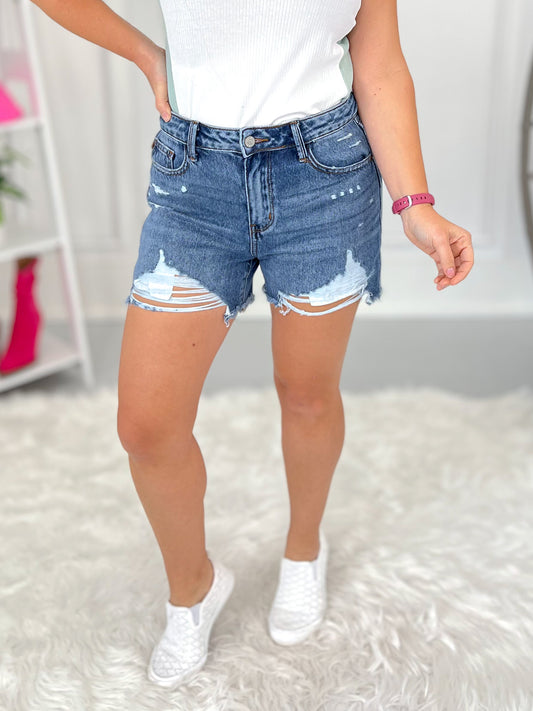 Judy Blue Rigid Magic Destroyed Fray Hem Shorts- Final Sale