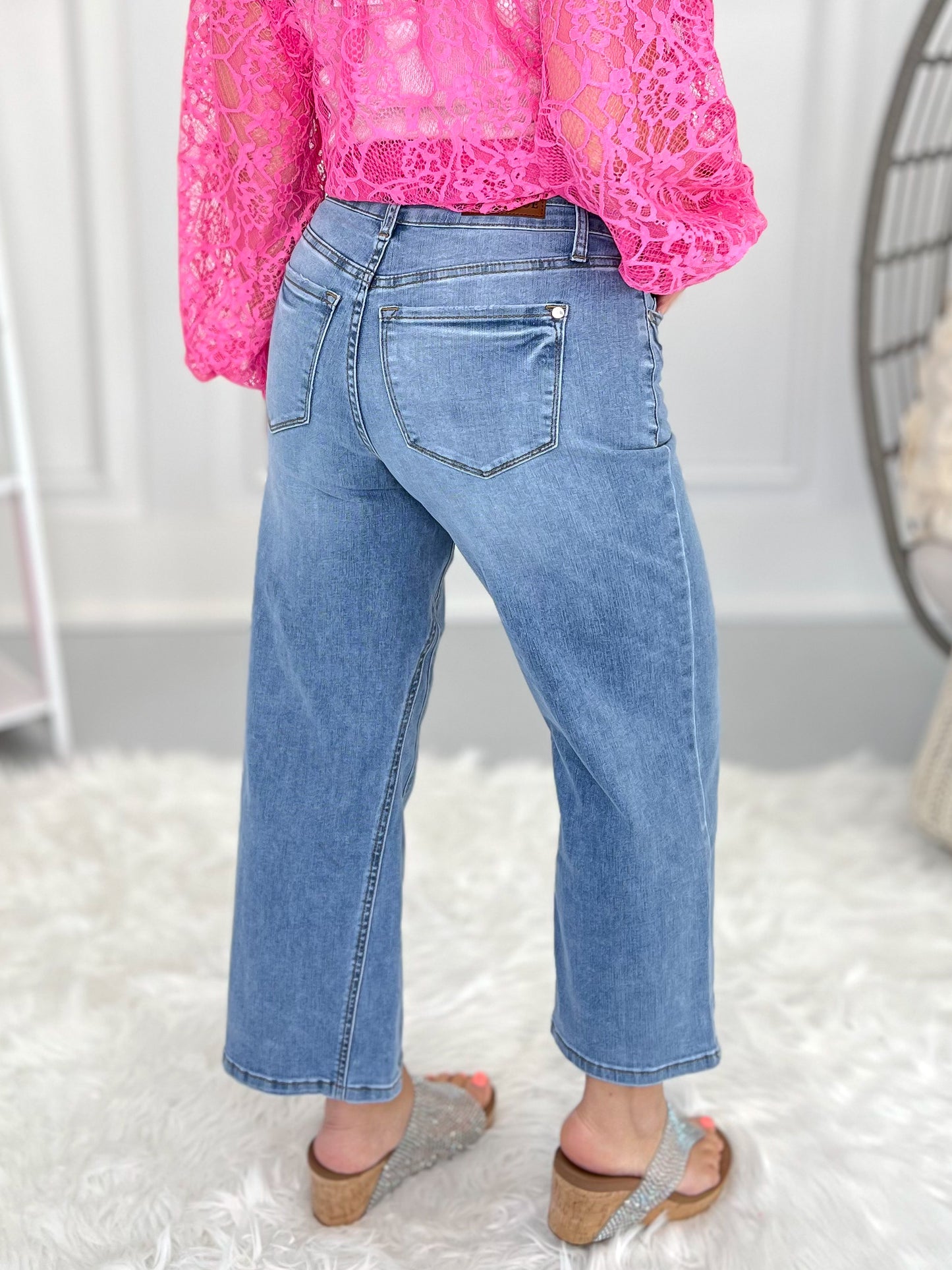 Two Cool - Judy Blue Double Button Wide Leg Crop Jeans - Final Sale