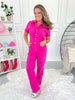 Judy Blue - Hot Pink Dyed Short Sleeve Straight Leg Jumpsuit  - Final Sale