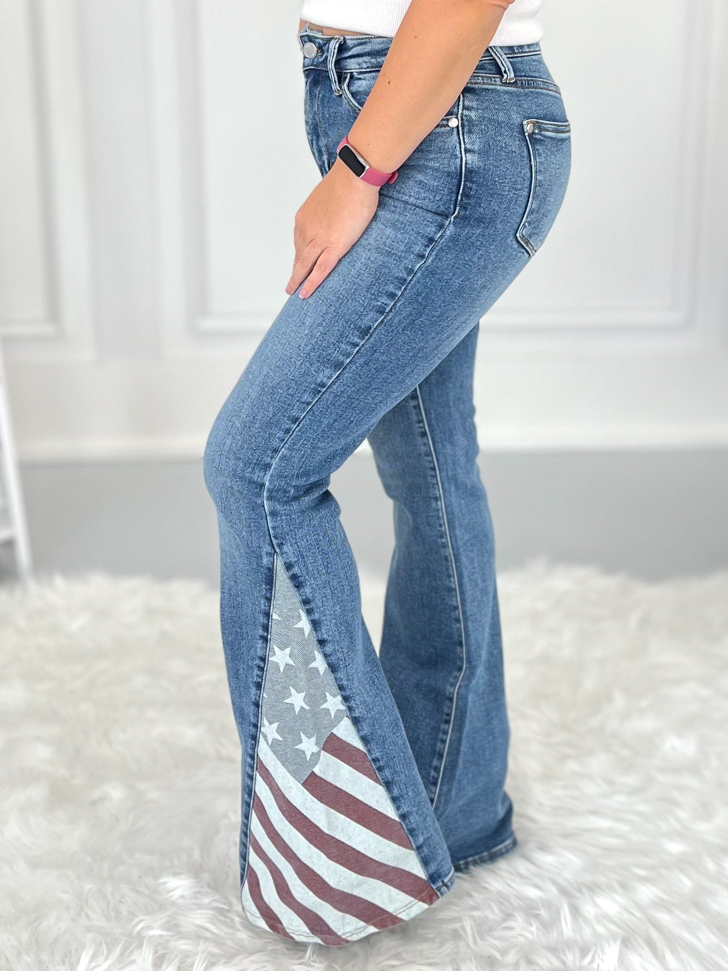 Should've Been A Cowboy - Judy Blue Americana Flag Print Flare Jeans