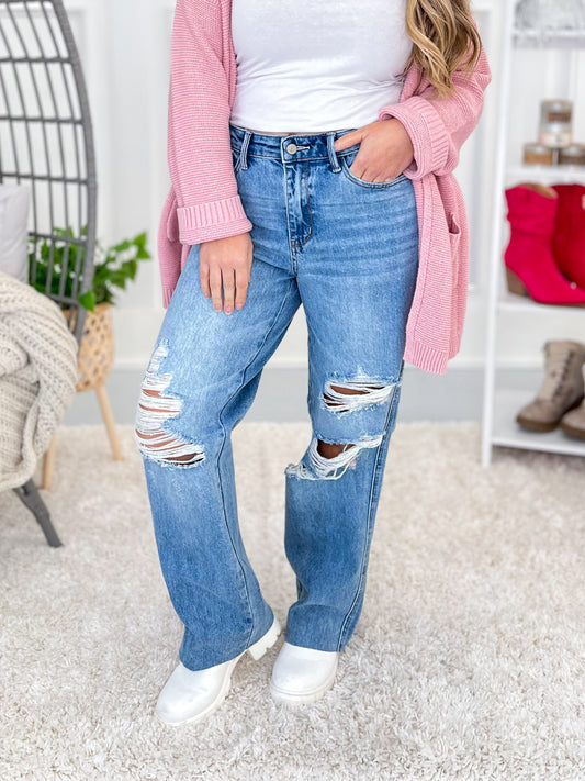 Happy Days - Judy Blue Rigid Magic 90's Destroyed Straight Jeans- Final Sale