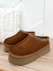 Corky's Pillow Talk Platform Slippers - Tobacco Faux Suede