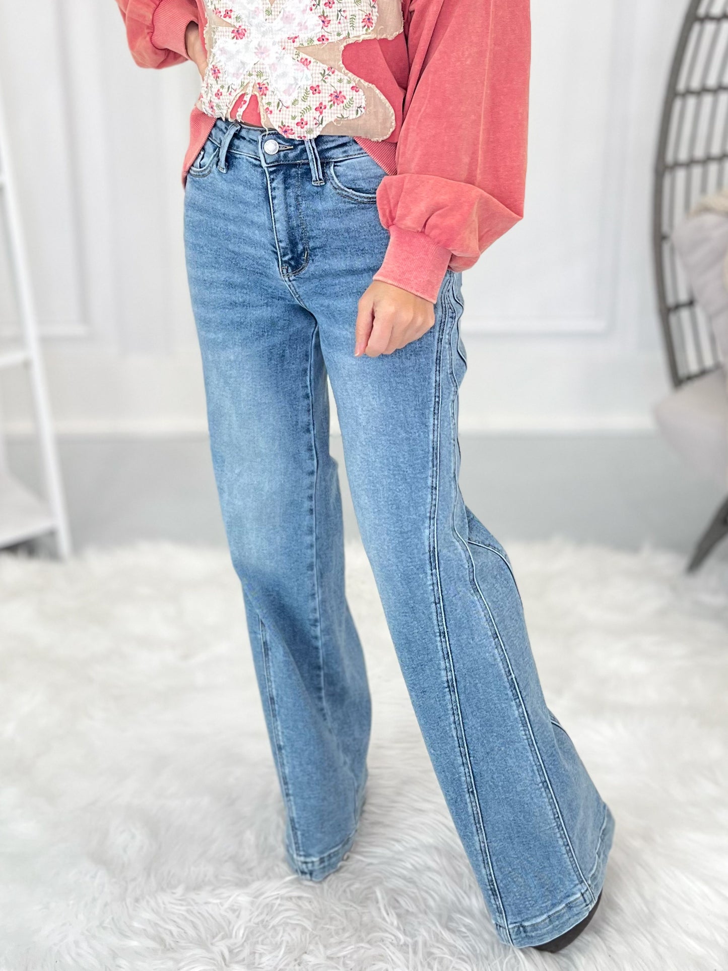 Look On The Bright Side - Judy Blue Retro Wide Leg Jeans