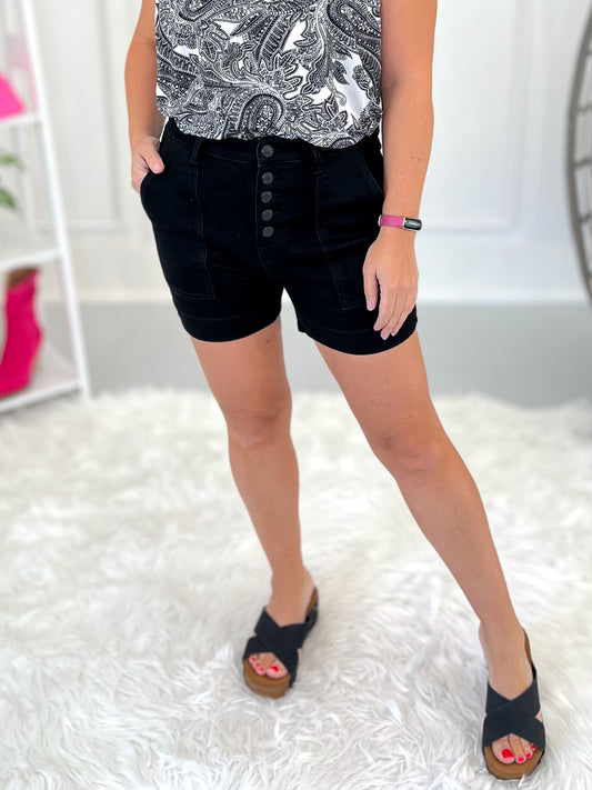 Judy Blue - Button Fly Black Trouser Shorts- Final Sale