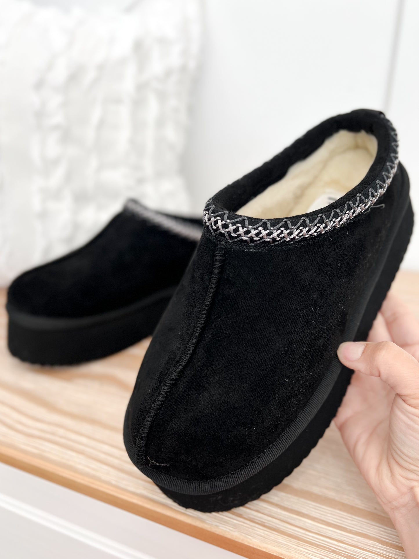 Corky's Pillow Talk Platform Slippers - Black Faux Suede