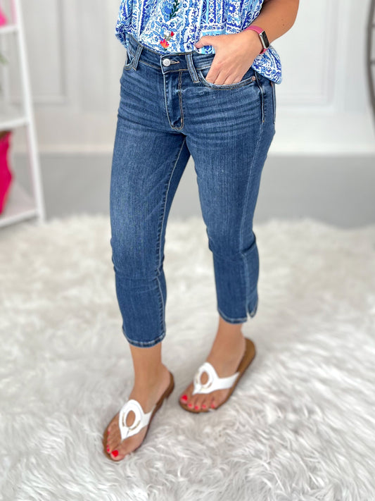 Walking On Sunshine - Judy Blue Side Slit Denim Capris - Final Sale