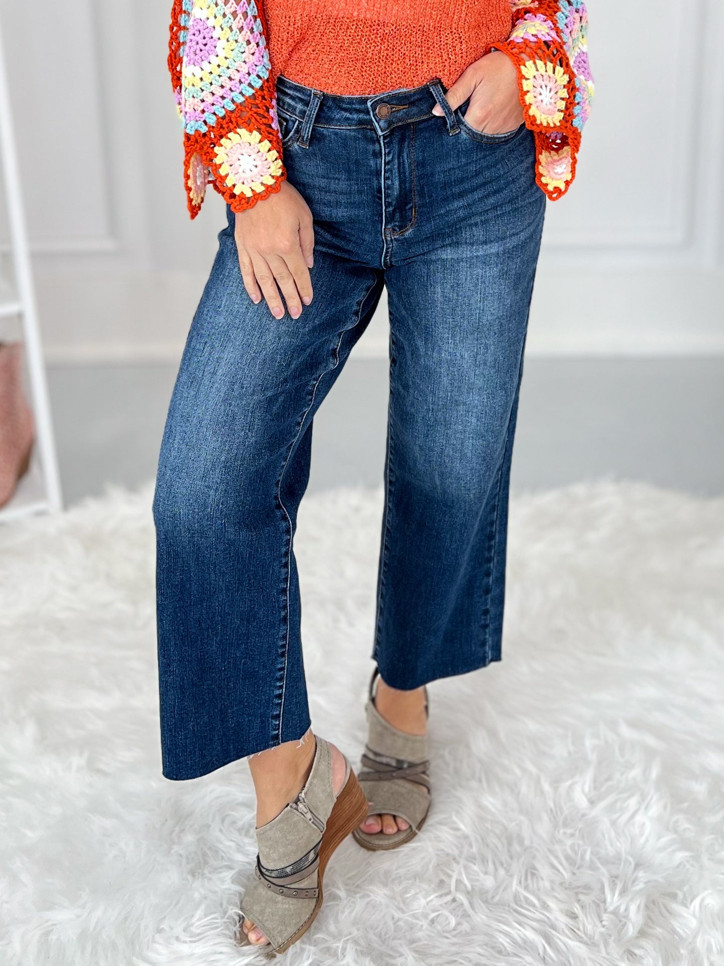 One Sweet Day  - Judy Blue Cropped Wide Leg Jeans