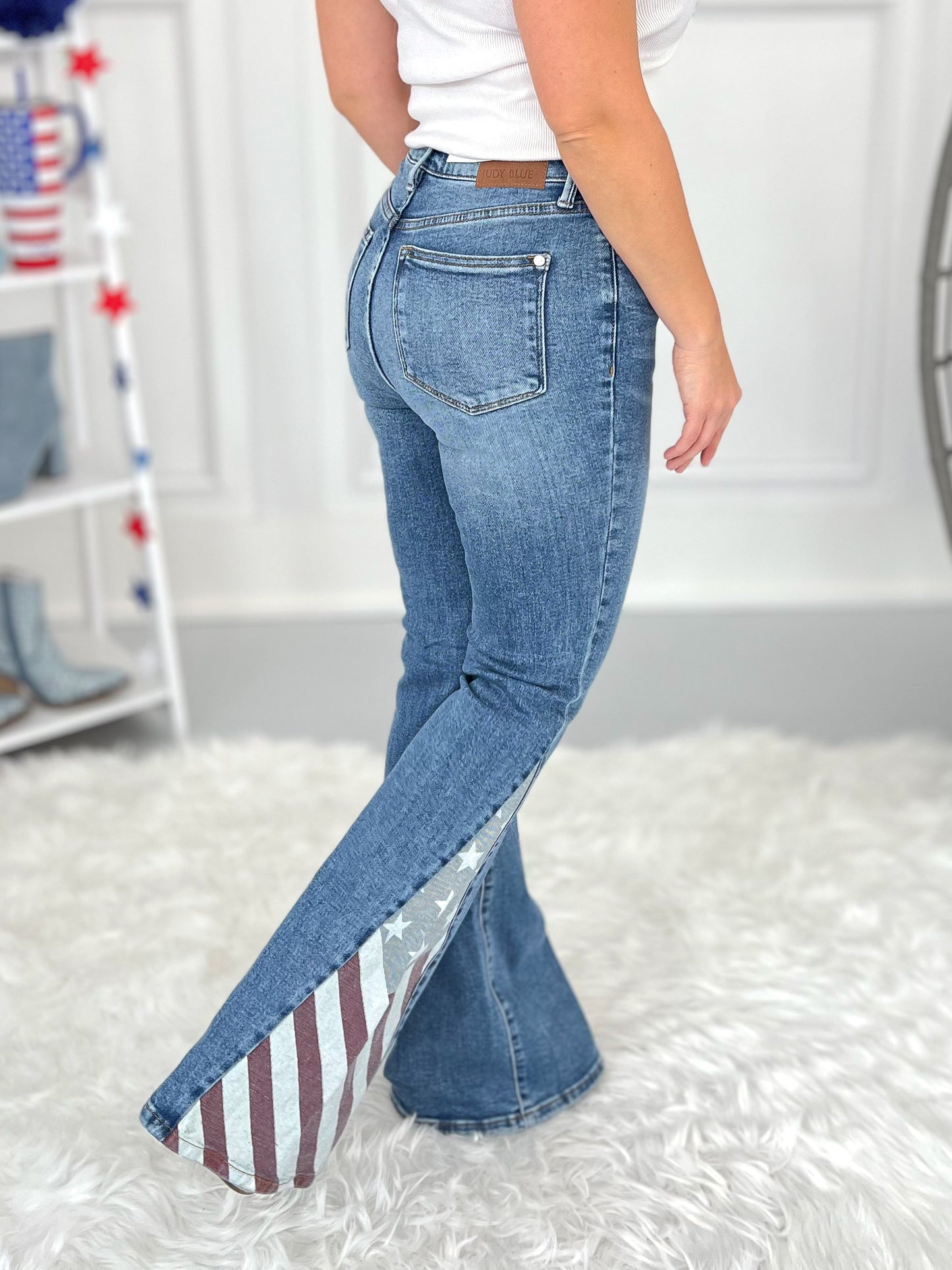 Should've Been A Cowboy - Judy Blue Americana Flag Print Flare Jeans