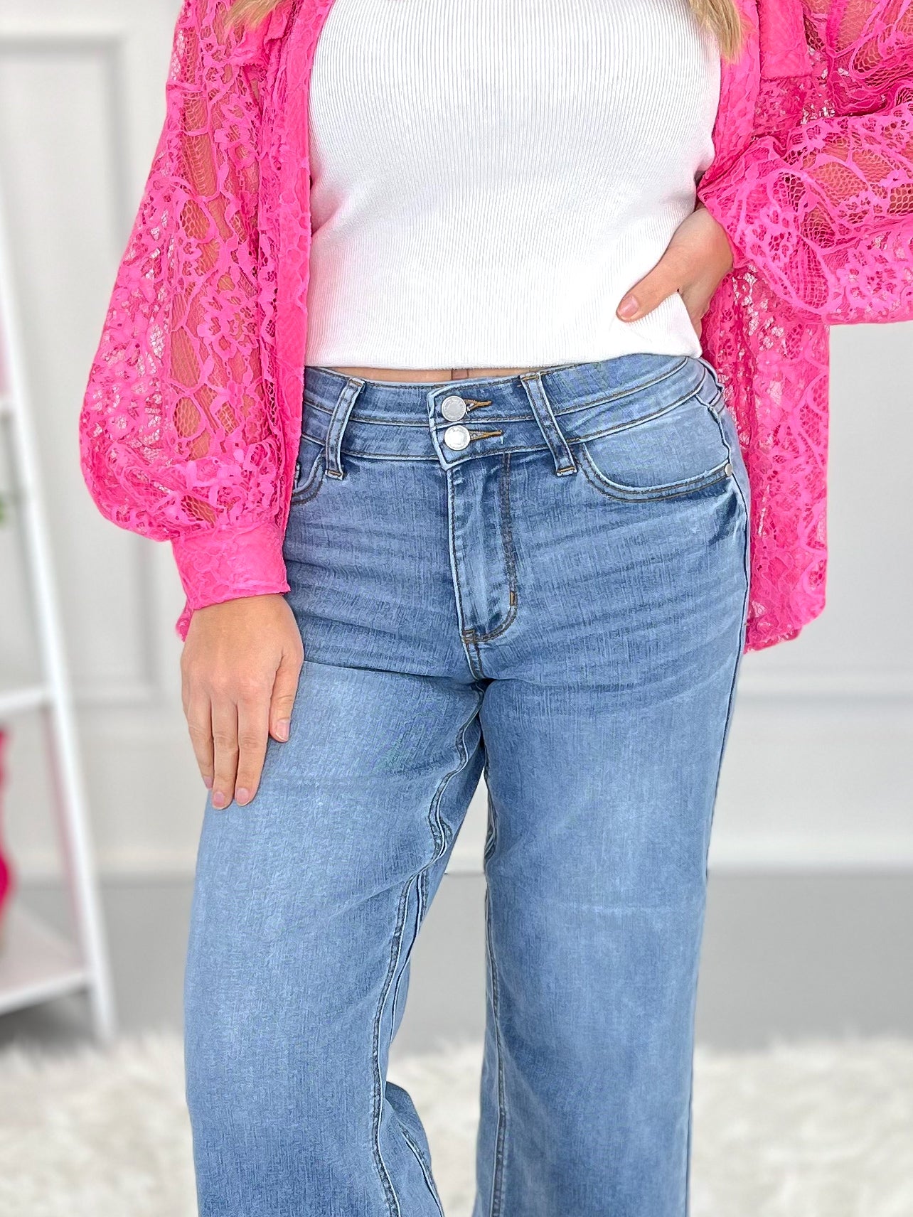 Two Cool - Judy Blue Double Button Wide Leg Crop Jeans