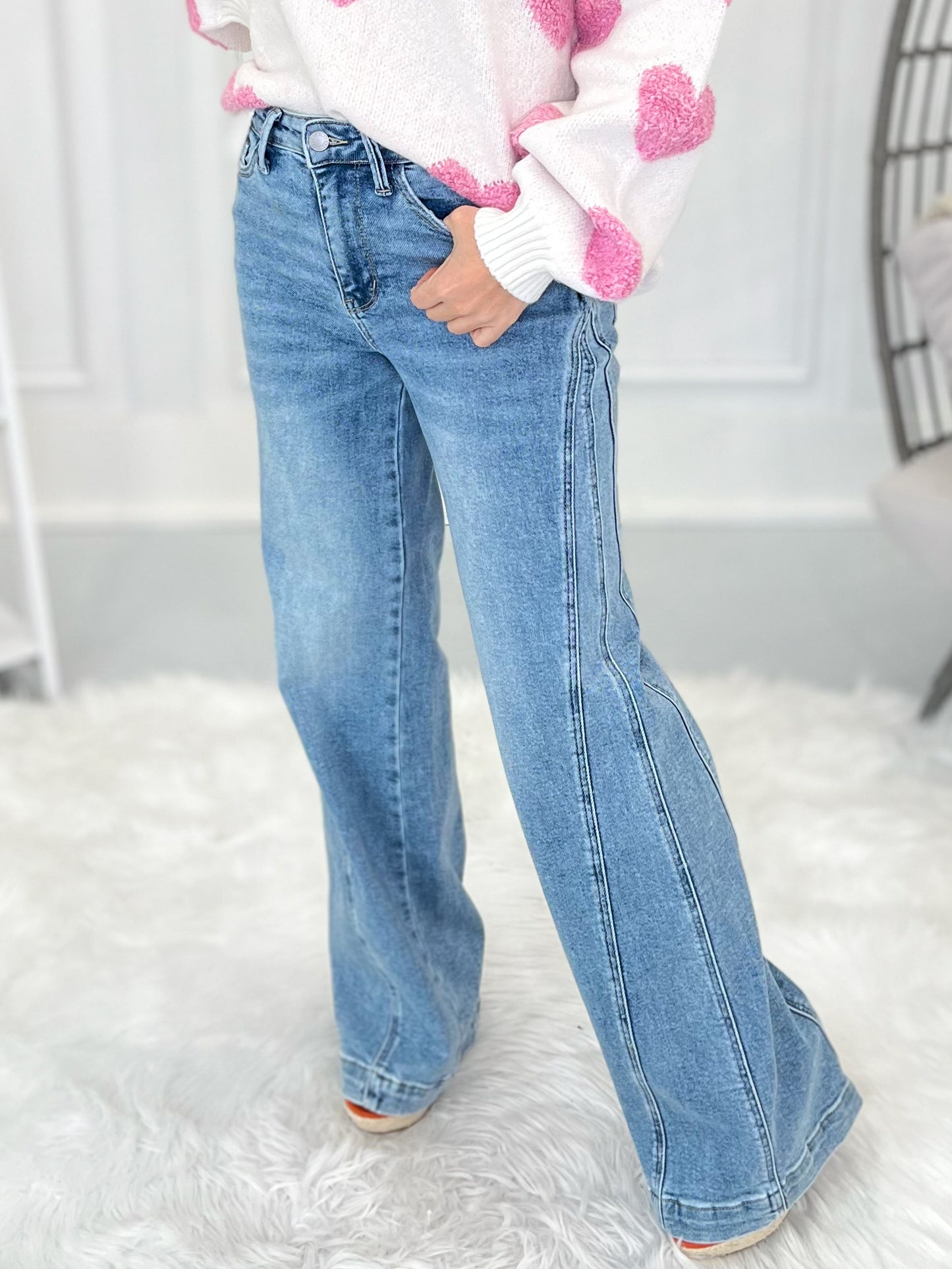 Look On The Bright Side - Judy Blue Retro Wide Leg Jeans