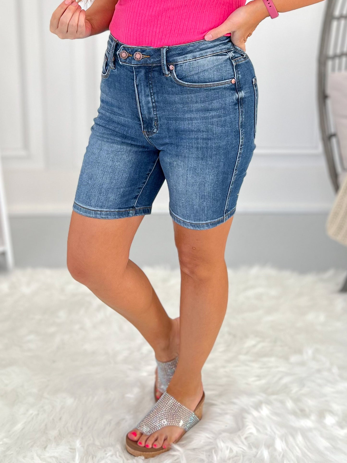 Double Duty - Judy Blue Tummy Control Double Button Bermuda Shorts