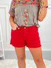 Judy Blue - Red Dyed Fray Hem Shorts