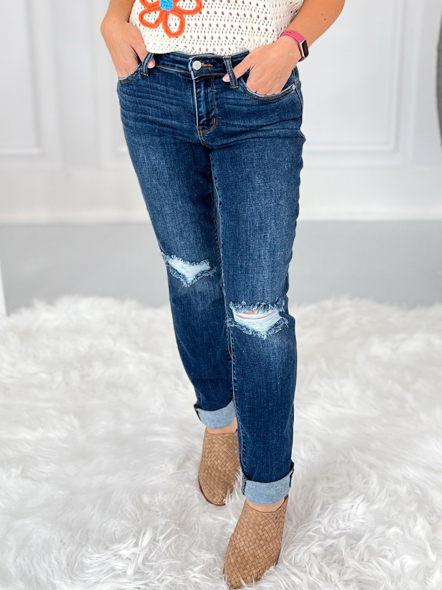 It's A Date - Judy Blue Mild Distressed Slim Jeans