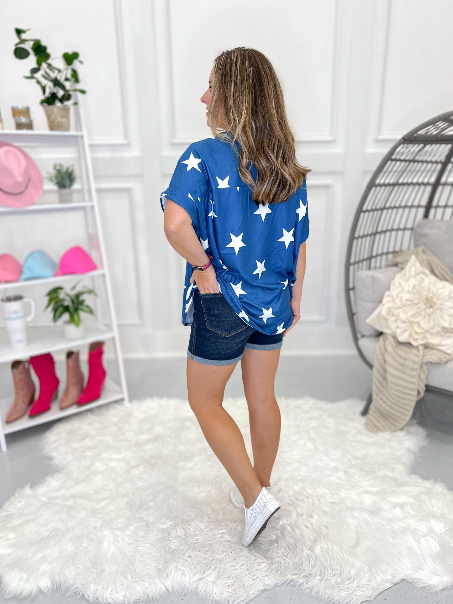 Star Print Knit USA Patch Pullover