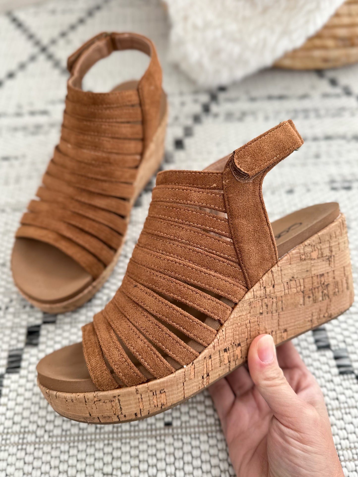 Corky's Oopsie Daisey Wedge - Tan Faux Suede