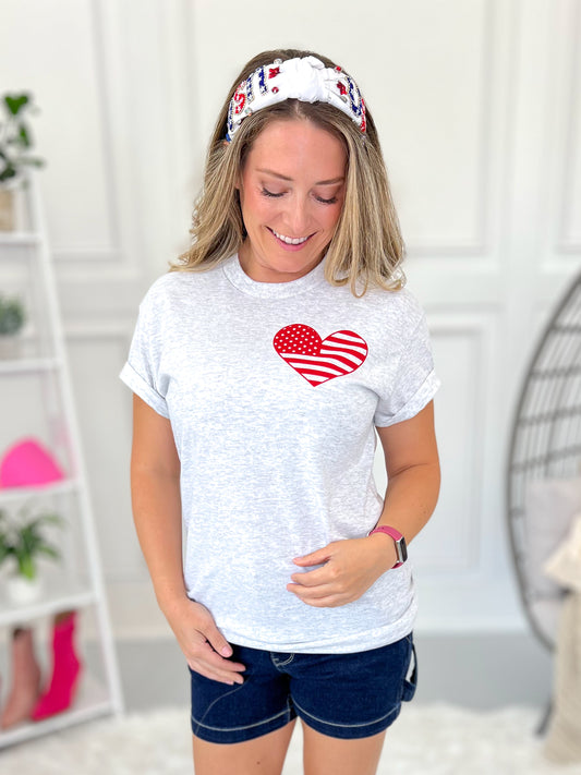 Red, White & Blue + Flag Heart Graphic Tee