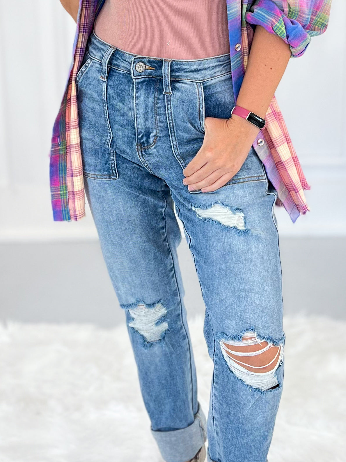 Just Wanna Have Fun - Judy Blue Distressed Boyfriend Jeans