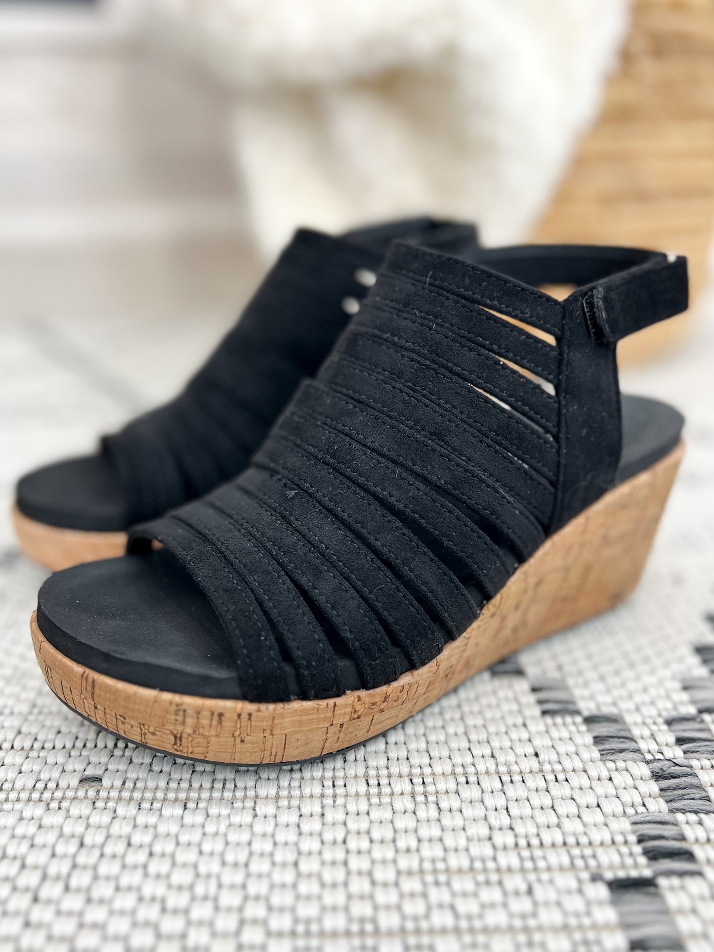 Corky's Oopsie Daisey Wedge - Black Faux Suede