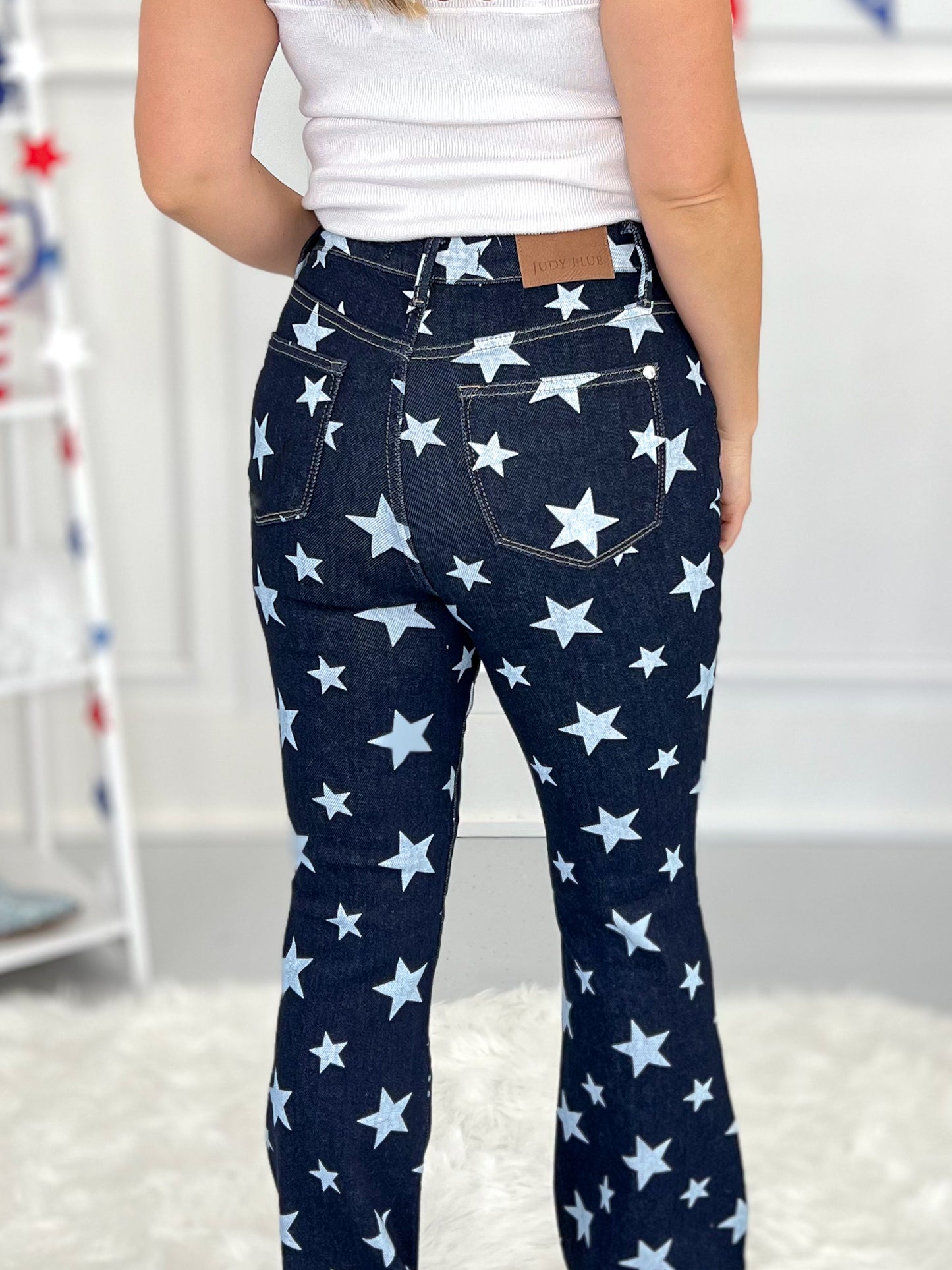 Judy Blue Star Print Rinse Wash Flare Jeans