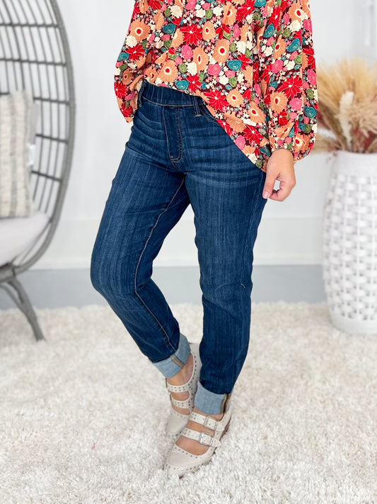 Shake It Off - Judy Blue Pull On Double Cuff Slim Jeans- Final Sale