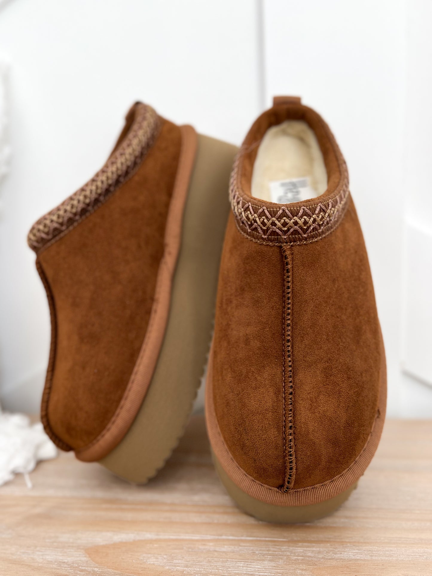 Corky's Pillow Talk Platform Slippers - Tobacco Faux Suede