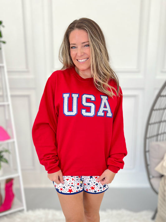 USA Glitter Embroidered Patch Sweatshirt