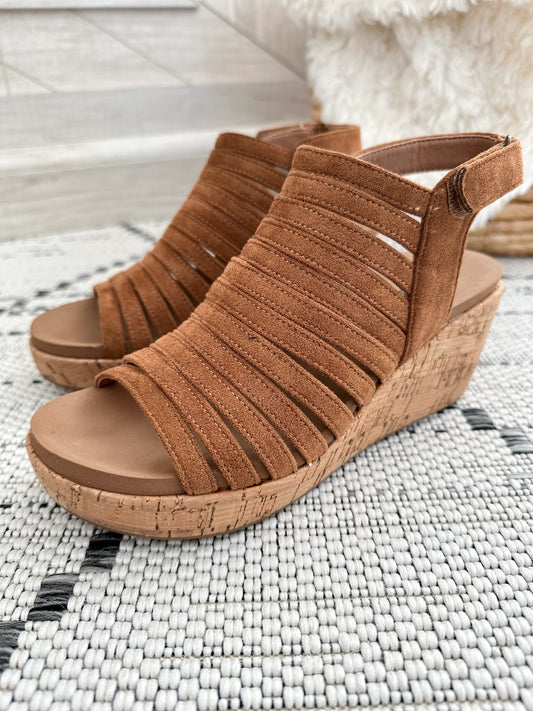 Corky's Oopsie Daisey Wedge - Tan Faux Suede