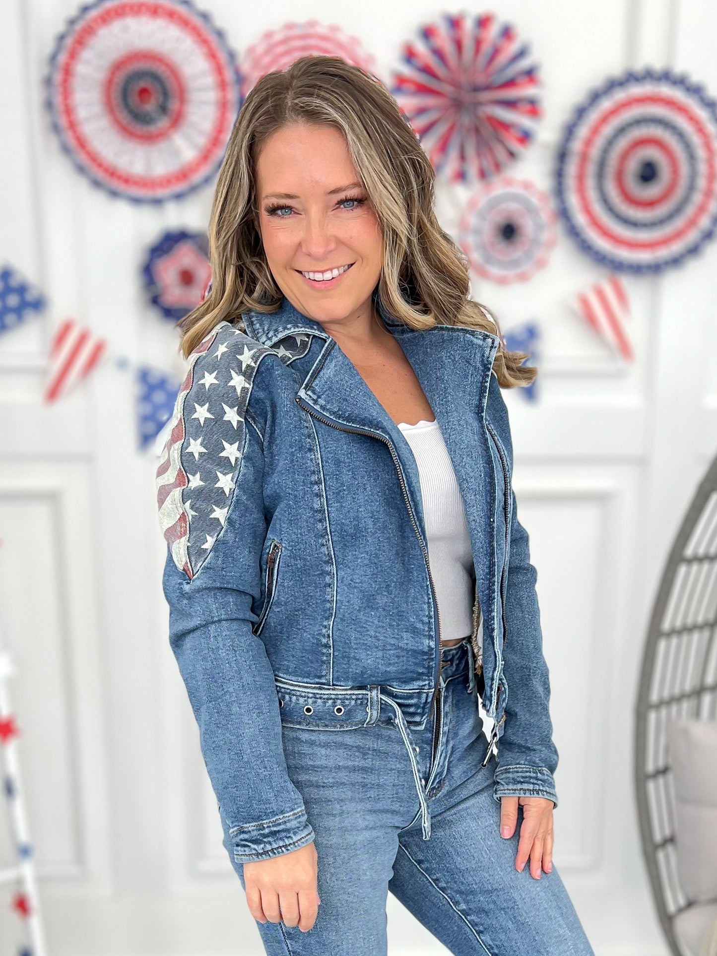 Freedom Rings - Judy Blue Americana Denim Moto Jacket
