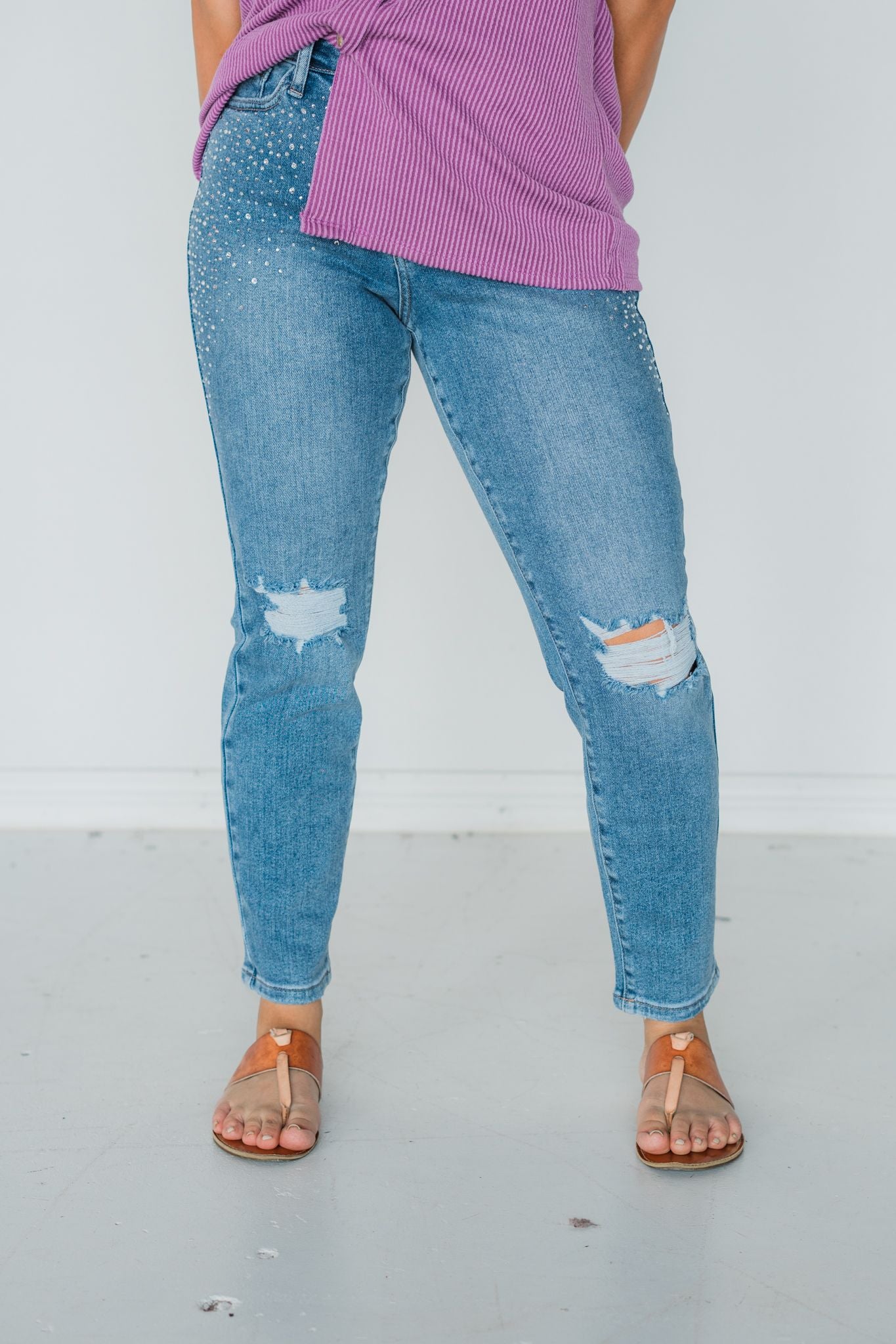 Girl's Best Friend - Judy Blue Rhinestone Embellished Slim Jeans - Final Sale