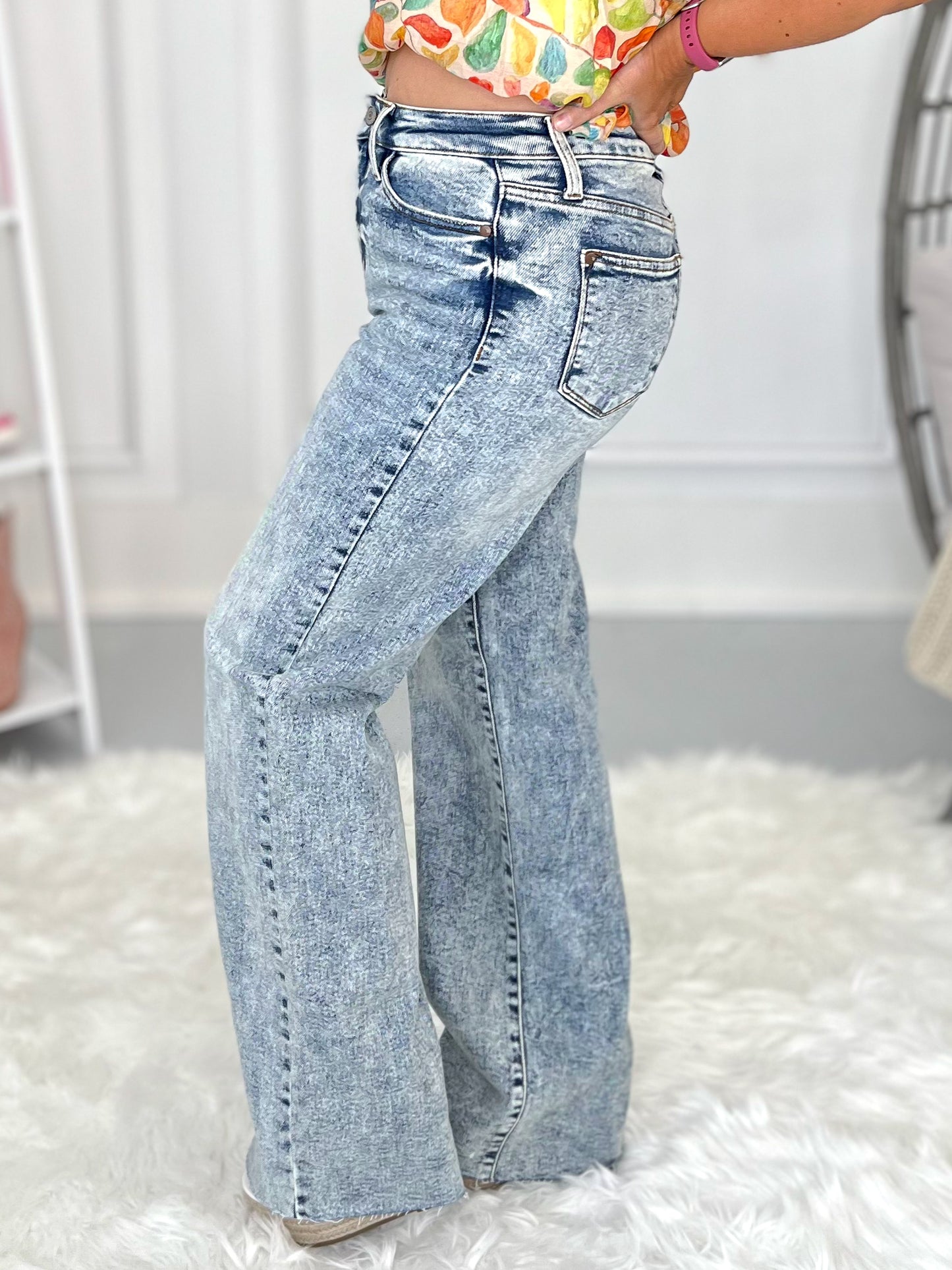 Judy Blue Mineral Wash Raw Hem Wide Jeans
