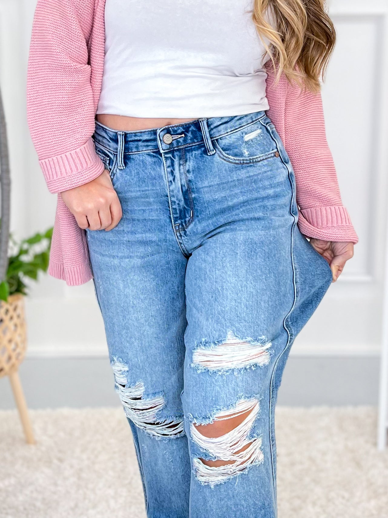 Happy Days - Judy Blue Rigid Magic 90's Destroyed Straight Jeans- Final Sale