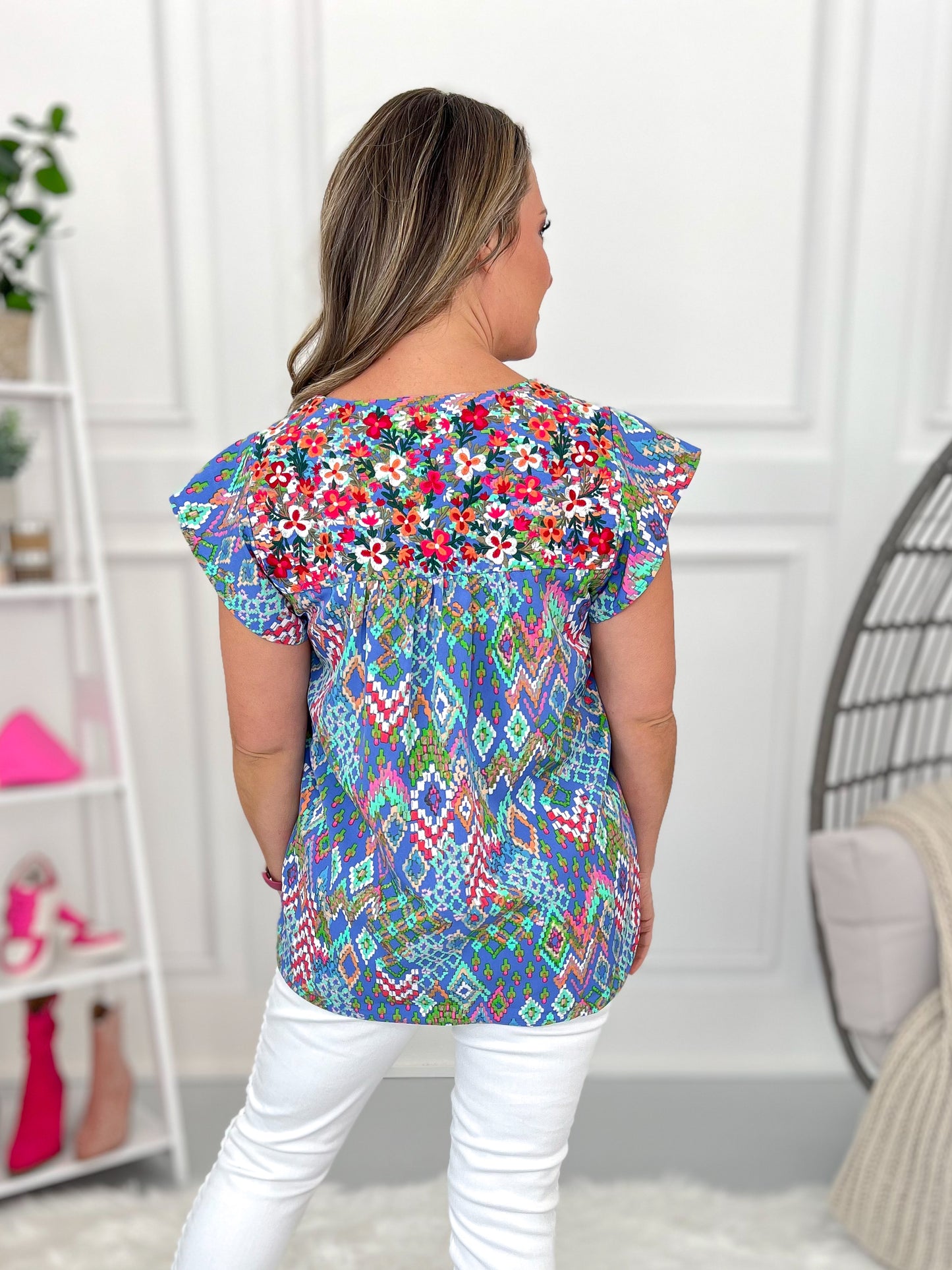 Southwest Summer Embroidered Blouse - Final Sale