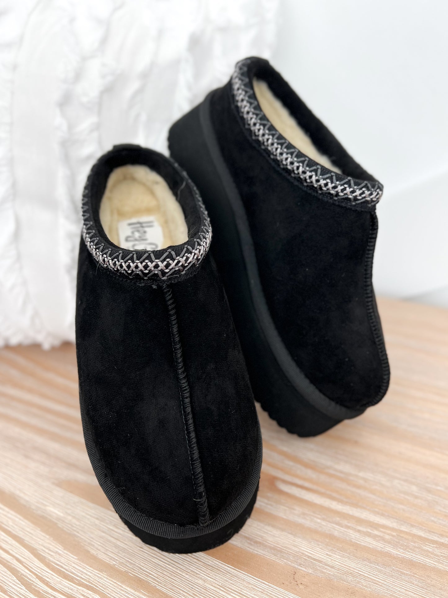 Corky's Pillow Talk Platform Slippers - Black Faux Suede