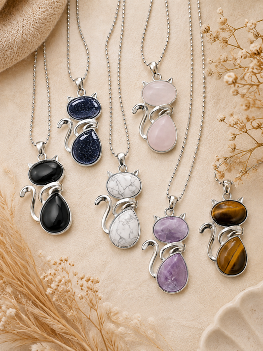 Cat Shaped Stone Pendant Necklace