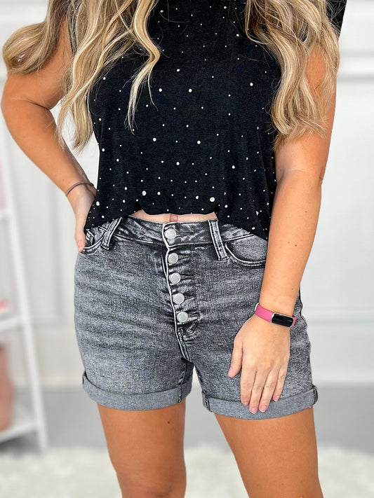 Judy Blue Button Fly Cuffed Grey Shorts - Final Sale