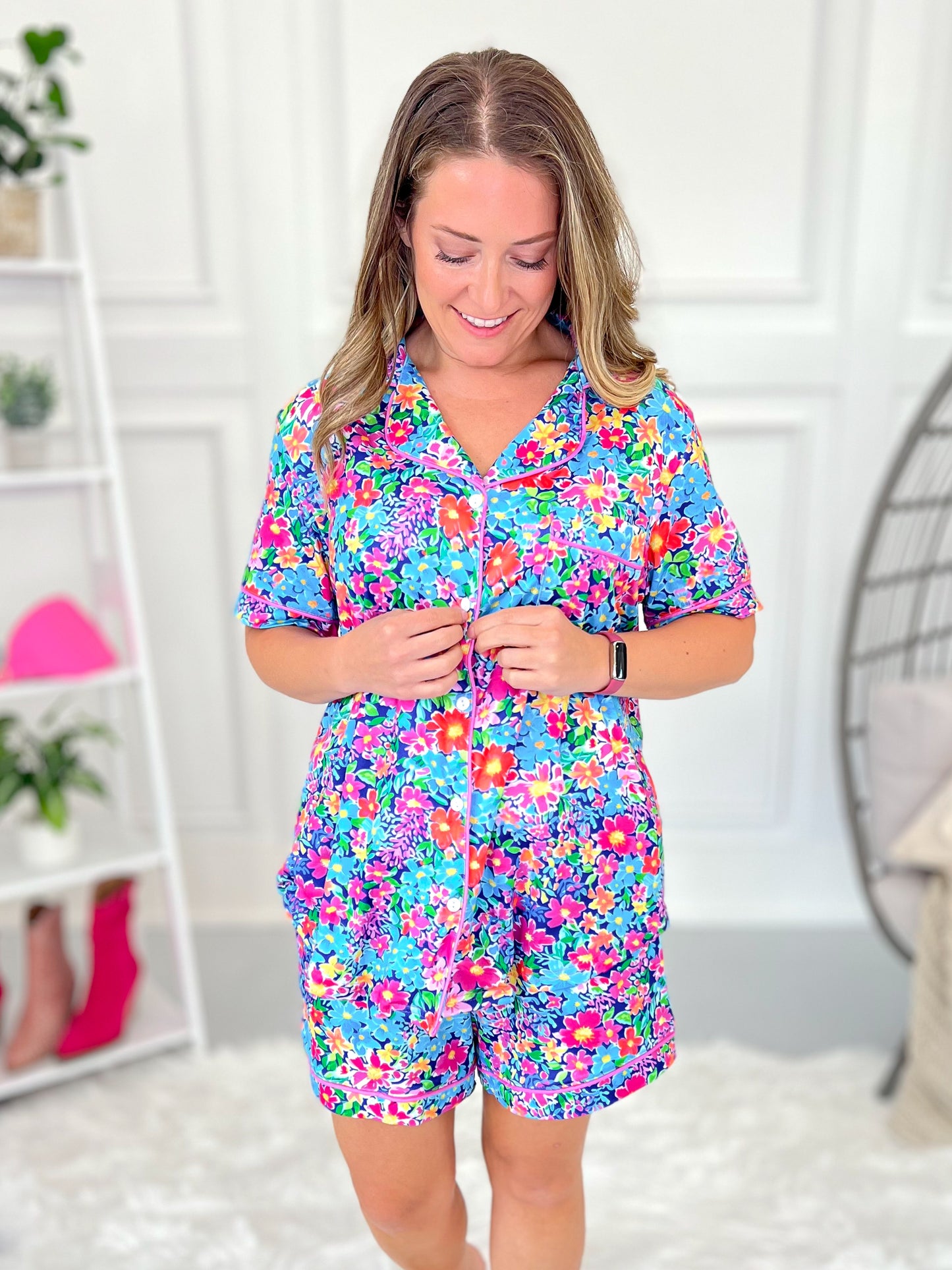 Crazy Soft Pajama Shorts Set - Bright Floral