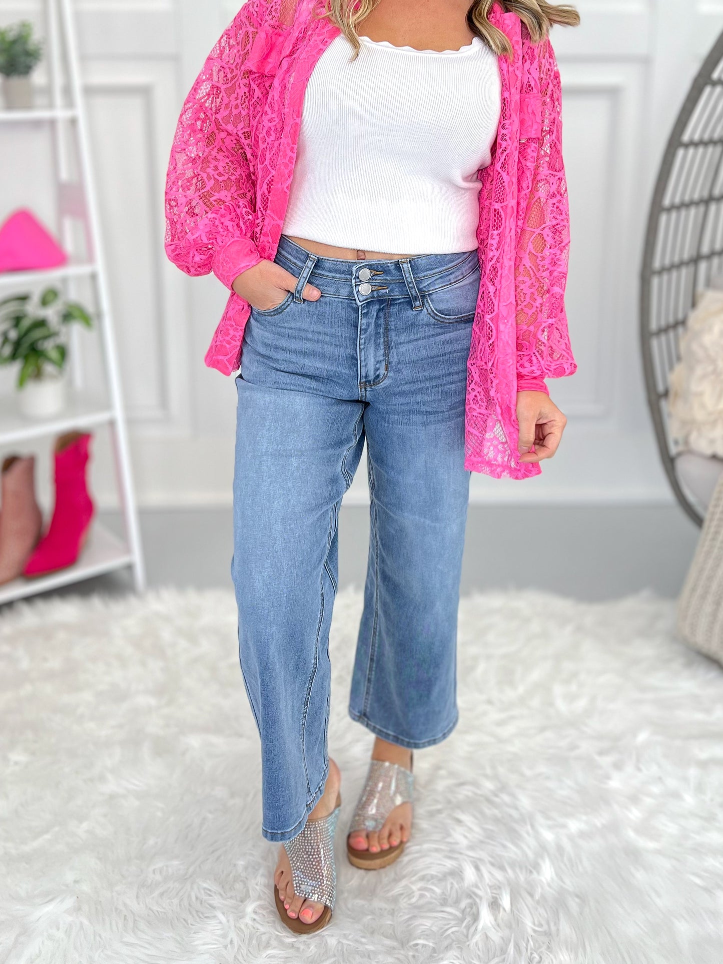 Two Cool - Judy Blue Double Button Wide Leg Crop Jeans