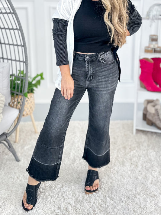 Show Stopper - Judy Blue Wide Release Hem Crop Wide Leg Jeans - Final Sale