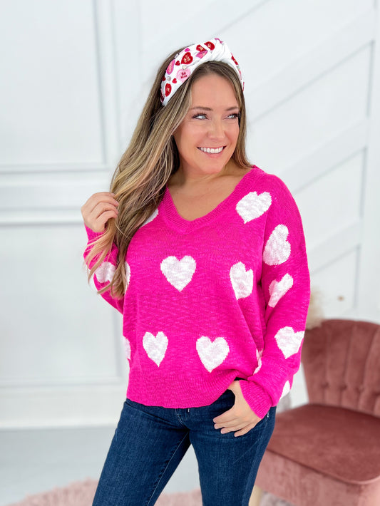 Boat Neck Knit Heart Sweater